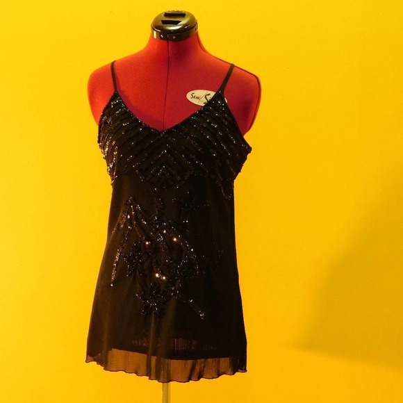 5/$30.00Room mates Sheer lined sequin & beads camisole top - Picture 1 of 12